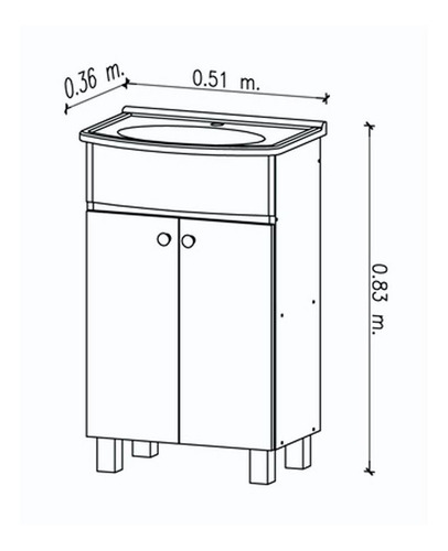 Imagen 2 de 5 de Vanitory Amube Trento Pie Melamina 50cm Bacha 1 Agujero P