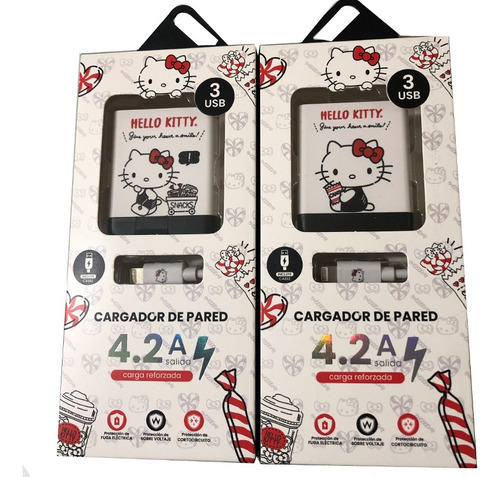 Cargador Pared 4,2 A Carga Rápida, Cable Datos Hello Kitty