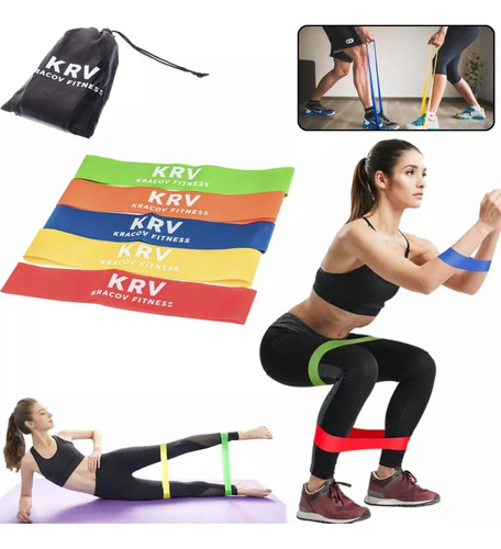 Kit Entrenamiento 5 Bandas Resistencia Elasticas Pro Fitness