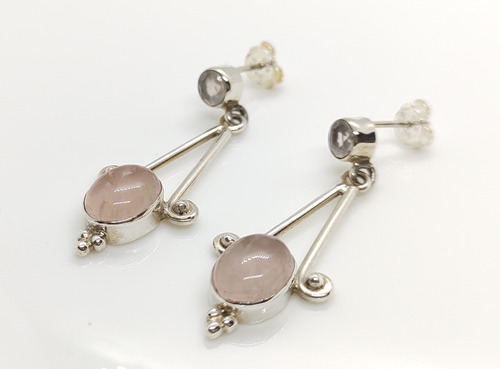 Aros Plata 925  Cuarzo Rosa Natural Hermosos!