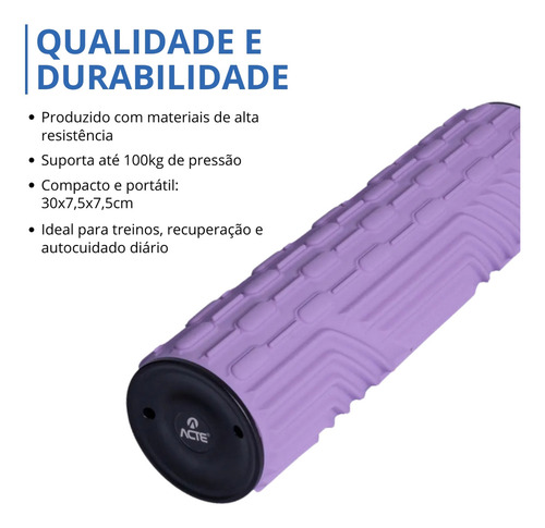 Rolo Massagem Eletrônico Vibratório Reduz Dor Muscular R33-r Roxo Acte Sports