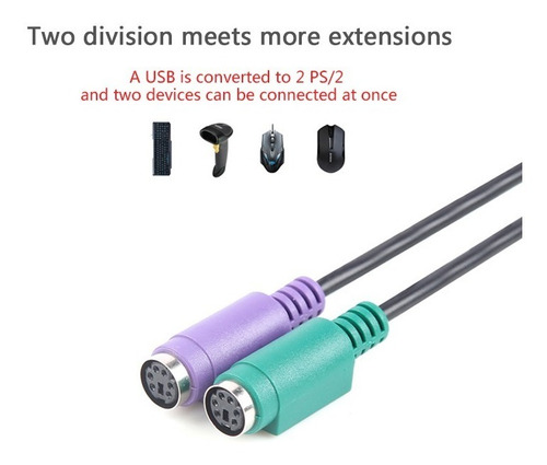Cable Adaptador Ps/2 Teclado Y Mouse 2 Entradas A Usb 2.0