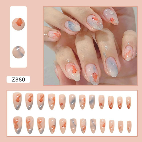 24/30 Unidades De Unhas Postiças Green Ripple Nail Tips