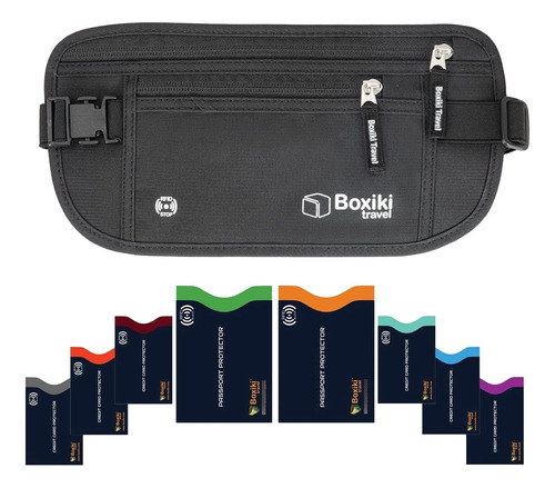 Boxiki Travel, Juego Cinturón Dinero Negro Con Fundas Rfid 8