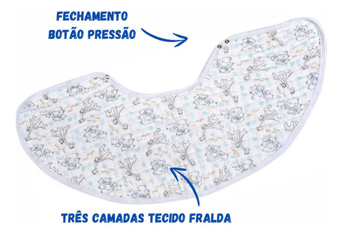 Babador Regurgitador Bebe 360 Safari Com Botão 100% Algodão