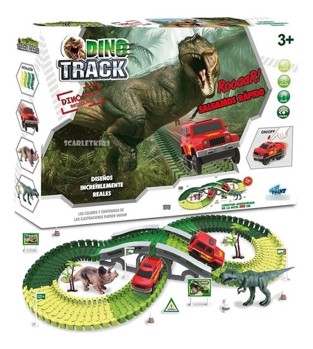 Pista Dino Flexible Track Cars Dinosaurios 141 Piezas 300 Cm