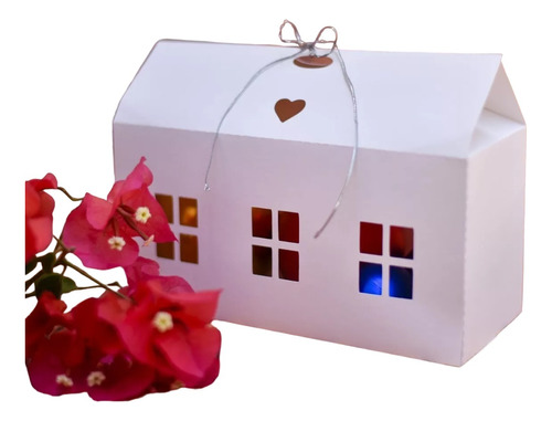 10 Cajas Caladas Casita Tipo  Lonchera Navidad Souvenir