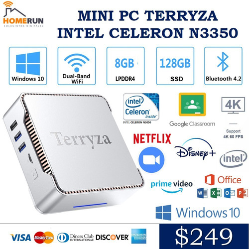 Mini Pc Terryza Intel N3350 8gb Ram/128 Gb Ssd Bt Win10 Wifi
