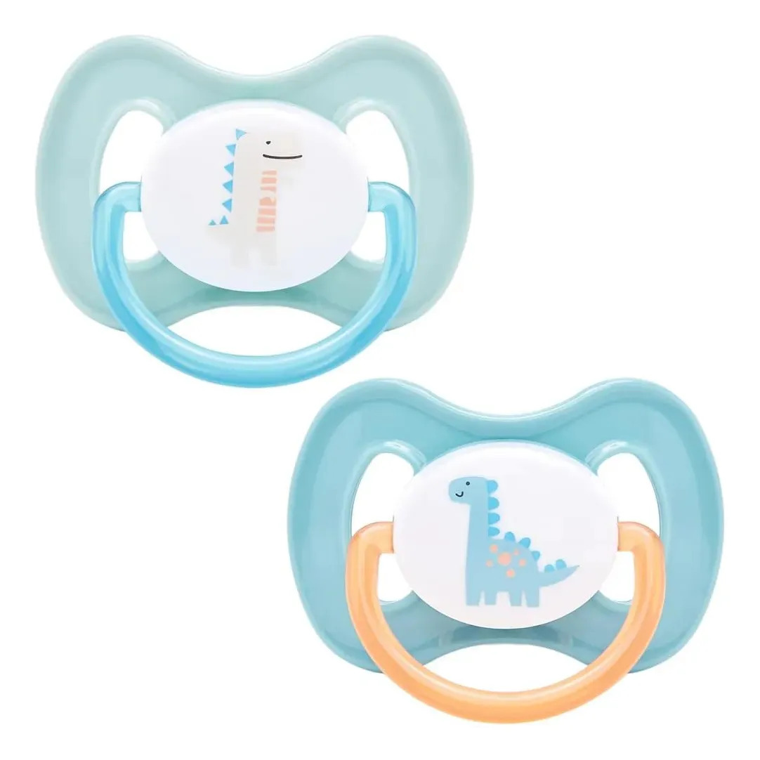 Kit 2 Chupeta Buba 0-6 Meses Bico Silicone Comfort Tam 1 Dinossauro Cor Azul