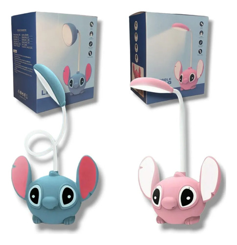 Lampara Velador Luz Led Infantil Carga Usb C/ Sacapuntas Stitch Rosa Blanca