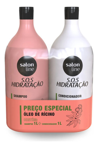 Kit Shampoo Condicionador Sos Óleo De Rícino Salon Line 1l
