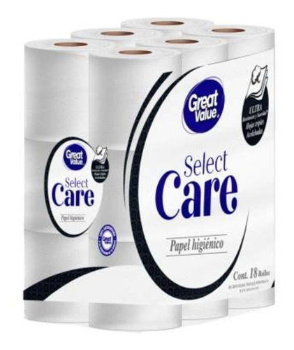 Papel Higiénico Great Value Care 18 Rollos 200 Hojas Triples