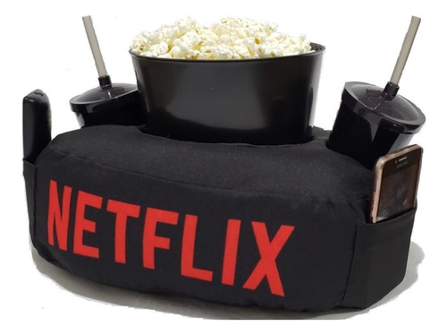 Kit Almofada C/ Porta Pipoca Balde +2 Copos Netflix C/ Bolso