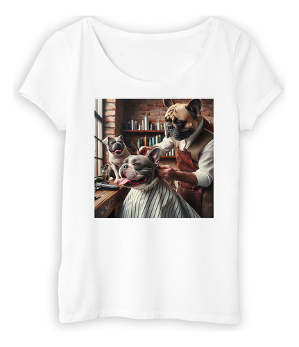 Remera Mujer Barberia Bulldog Frances Peluqueria M4