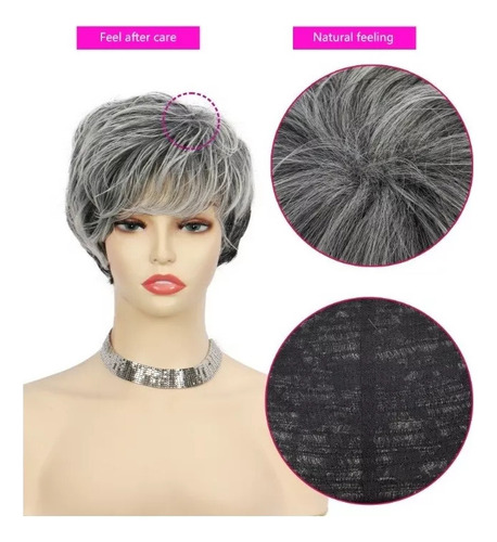 Peruca Prateada Feminina, Cabelo Curto Cacheado, Peruca