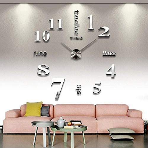 Reloj De Pared Cozroom De Numeros Grandes De Plata En 3d