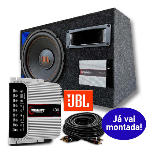 Caixa Trio Som Carro Jbl Sub 12 500w + Módulo Taramps Kit