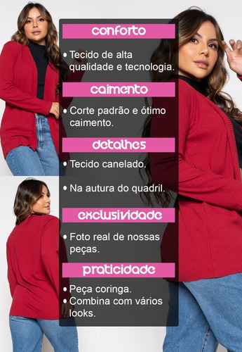 Imagem 8 de 10 de Casaco Cardigan Kimono Inverno Canelado Blusa Frio Feminina
