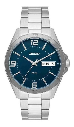 Imagem 1 de 7 de Relógio Orient Masculino Prata Fundo Azul Mbss2026 Garantia