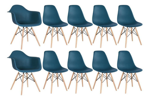 Kit Cadeiras Jantar Eames Eiffel Wood  2 Daw E 8 Dsw  Cores Cor da estrutura da cadeira Azul-petróleo