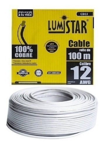 Cable 12awg 1*34/030 Blanco 100 Mtrs Lumistar 