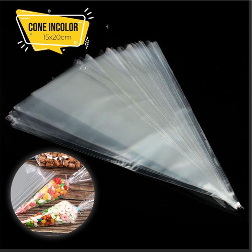 Imagem 1 de 1 de 200 Sacos Plastico Cone Cenourinha Incolor 15x20 Cone Doces