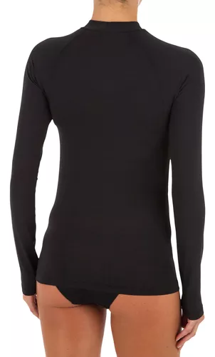 Playera anti-UV de surf manga larga mujer negra - Decathlon