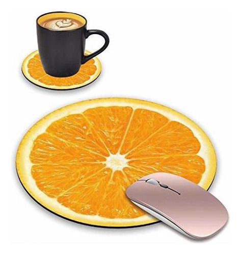 Pad Mouse - Chatham Round Mouse Pad With Coasters Set, Orang