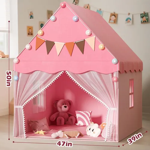 EagleStone - Tienda de campaña para niños con luz de estrella y tapete acolchado, casa de juegos para niños, muebles de sala de juegos de color neutro, juguetes de regalo para niñas