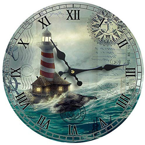 Reloj De Pared Faro De Madera Decorativo Tema De Playa De 13