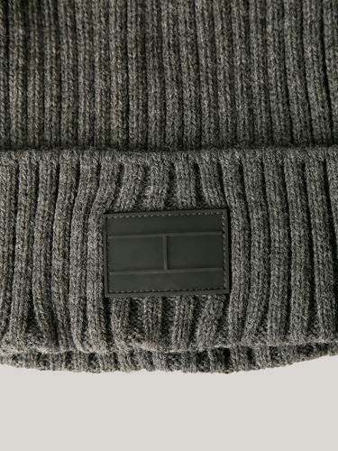 Beanie De Canalé Con Logo Gris Tommy Hilfiger