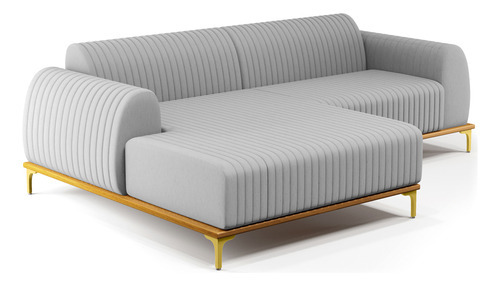 Sofá 5 Lugares Com Chaise Esq Molino 320cm Linho Cinza C-315 Desenho Do Tecido Liso