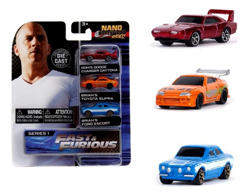 Paquete de 3 Rápidos y Furiosos, Nano Hollywood Rides, 4 cm, Jada