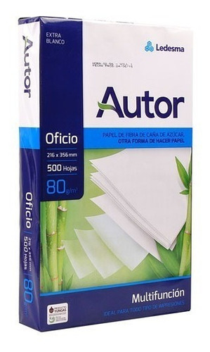 Resma Oficio Autor Alcalino Papel Extra Blanco Caja X10 80gr