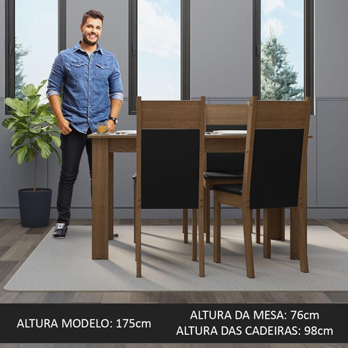 Juego De Comedor Con Mesa Y 4 Sillas Madesa 5009 Mn Color Marrón/Negro