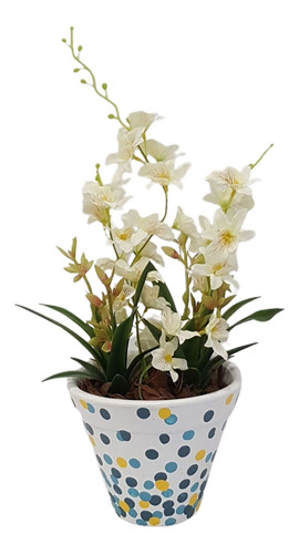 Arranjo De Flores Artificiais Mini Orquídeas Vaso Cerâmico