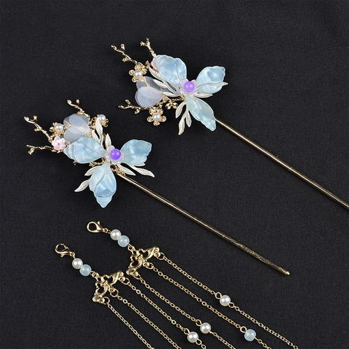 Paquete De 5 Tocados Chinos Con Borlas Y Flores, Horquillas