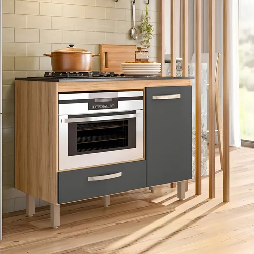 Balcão Para Cooktop 1 Porta 1 Gaveta Fit Eh Freijo/chumbo