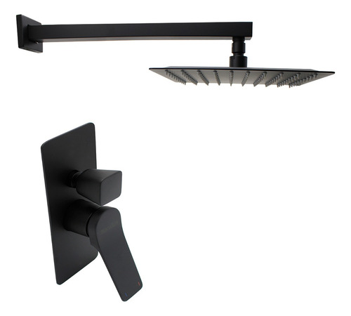 Regadera Negra Cuadrada 20cm Con Brazo Y Monomando Desviador Acabado Mate Color Negro Mate