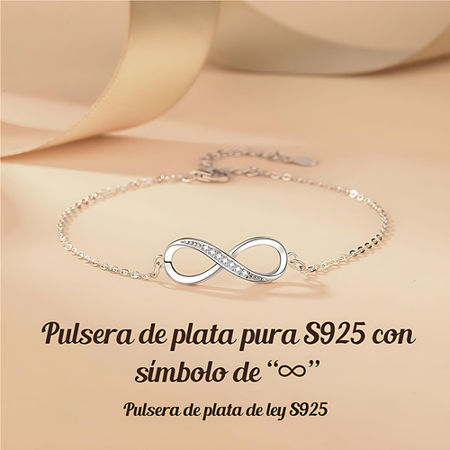 Mookoku - Fina Pulsera Amor Infinito En Plata 925 Con Corazones Ajustable, Viene En Caja De Regalo Para Joyas