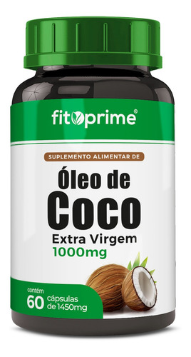 Óleo De Coco Extra Virgem 1000mg 60 Cápsulas Fitoprime Sabor Neutro