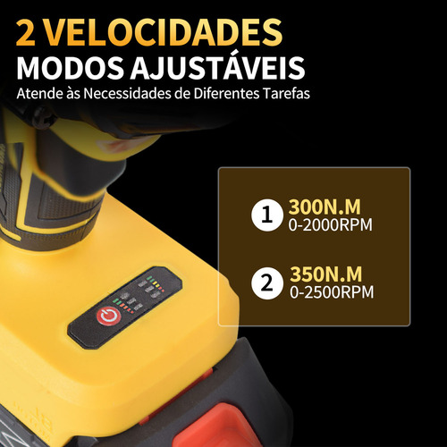 PROTODI Chave de Impacto Parafusadeira e Furadeira 3 em 1 Brushless 21V Sem Fio 350Nm com 2 Baterias de 5000mAh, Luz LED Encaixe Rápido 1/2 Pol Kit Completo com 45 Acessórios Profissionais