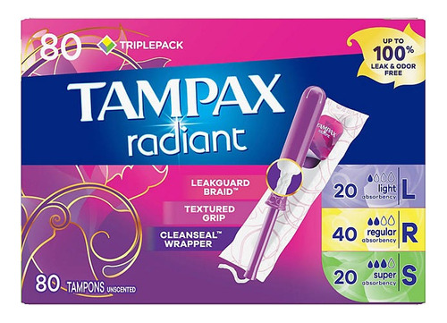 Tampax Tampones Radiant Sin Perfume 80pzs Importado Express
