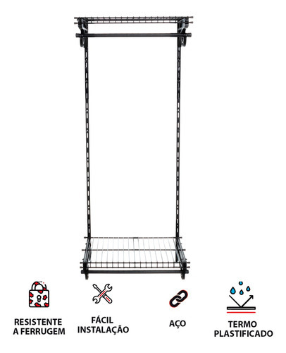 Kit de 6 armarios blindados, perchero para armario o dormitorio, color negro