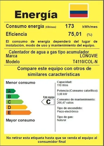 Calentador Acumulación T4110 Tipo A 110l Longvie Gas Natural