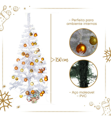Árvore De Natal Pinheiro 150cm Branca 200 Galhos Decoração | Frete grátis