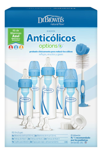 Biberones Dr Brown's Options+ Standard con Cepillo Azul Kit Completo Recién Nacido 17u