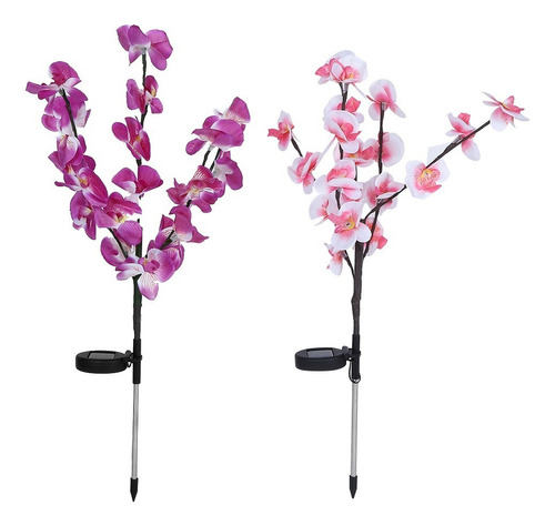 Set De 2 Piezas De Led De Energía Solar Orquídea Flor Luz Ár