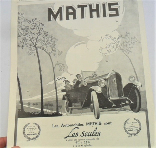 Mathis 1924 Au Publicidad Revista No Folleto Antiguo Antiguo