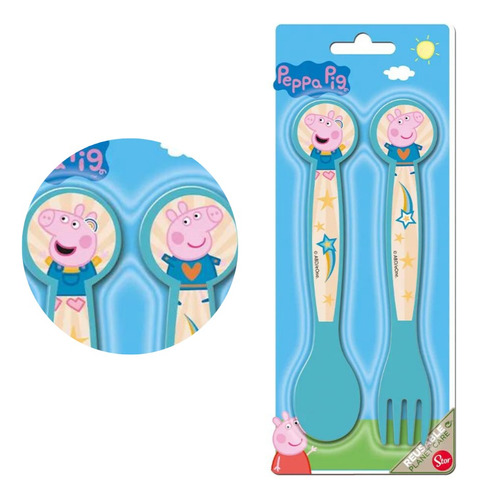 Set Cubiertos Cuchara Tenedor Peppa Pig Alimento Infantil